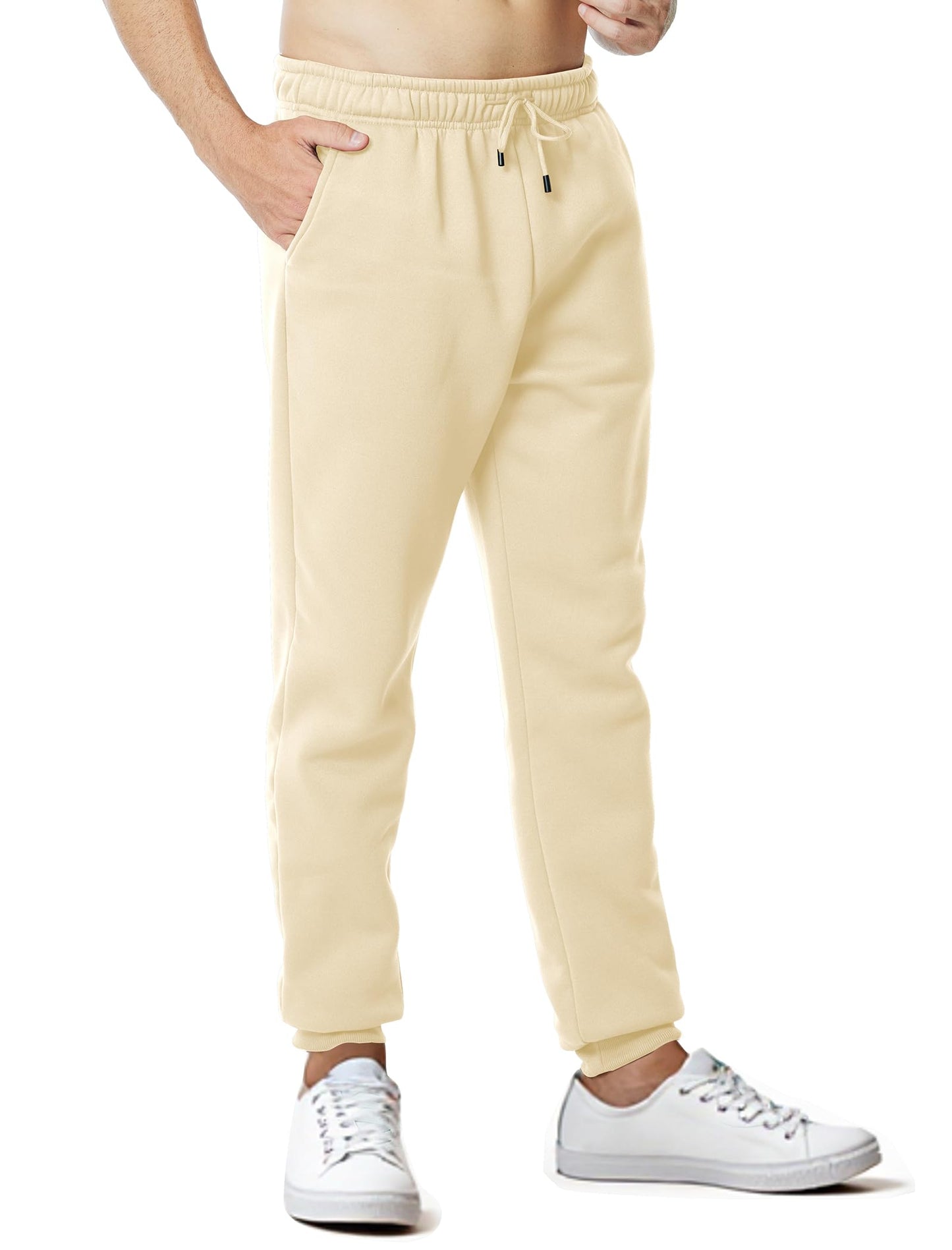Asrlivp Mens Sweatpants with Pockets Lightweight Gym Drawstring Fleece Joggers Casual Elastic Waist Workout Pants(L,Khaki)