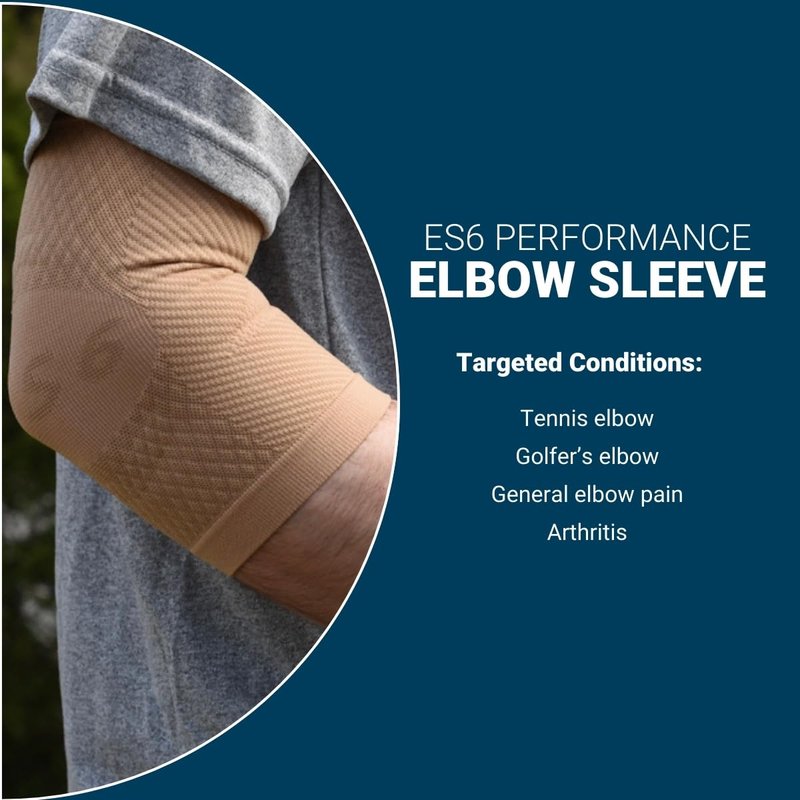 OS1st ES6 Elbow Compression Bracing Sleeve (One Sleeve) relieves Tennis or Golfer's Elbow, Cubital Tunnel Syndrome, Supports Damaged Tendons and Controls Forearm Pain (Large, Black)