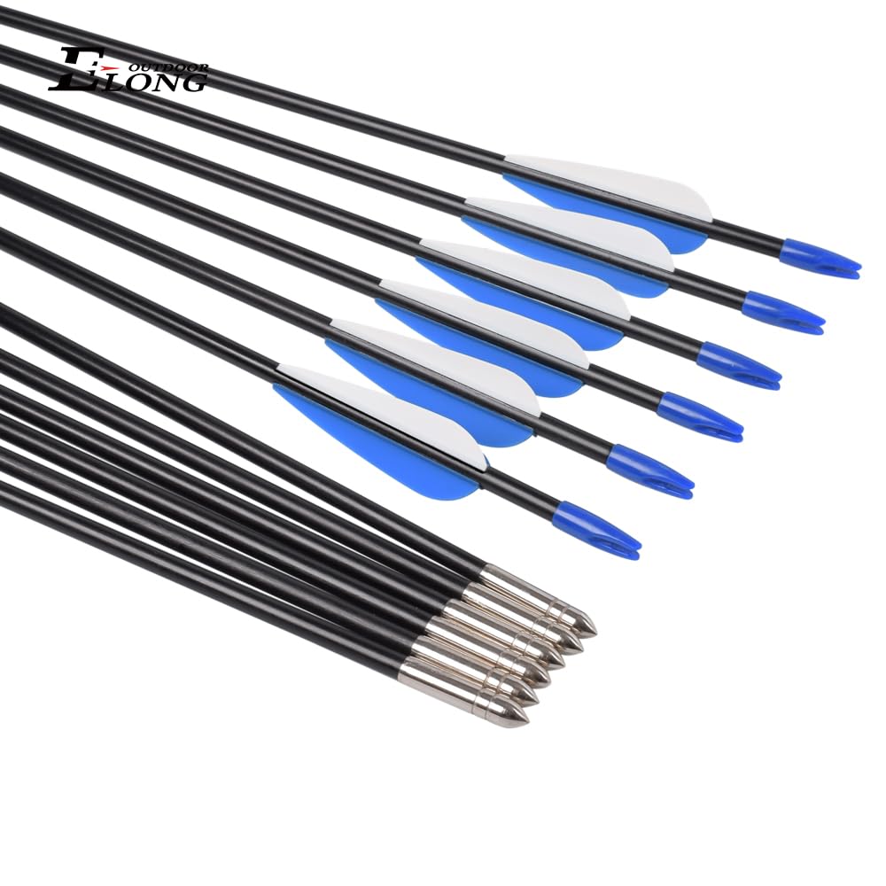 Fiberglass Arrows Archery 28 Inch Target Shooting Practice Safetyglass with Blue and White Vane for Recurve Bows Suitable for Youth Woman Beginner 6 PCS
