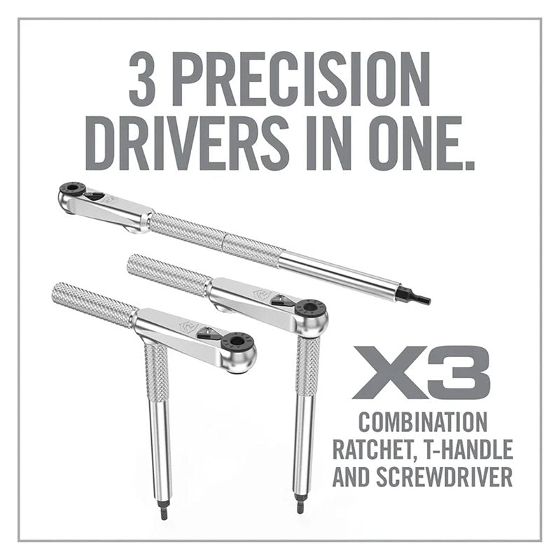 Real Avid X3 Ratcheting Screwdriver Set with 13 Bits, 3-in-1 Driver, T-handle & Extension - Includes 4 Hex 4 Torx 3 Metric 4 Standard Hex & Phillips
