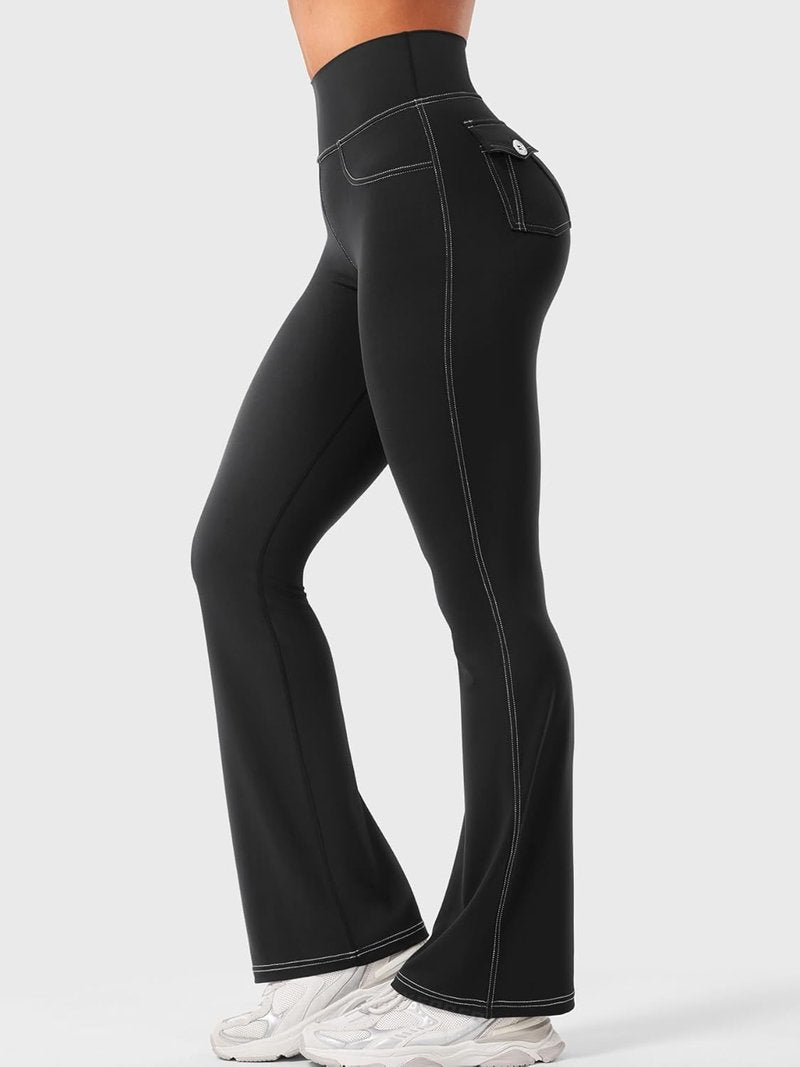 CoreFlex Women’s Workout Mini Flare Leggings - Hidden Pockets & Denim Look | Casual Gym Yoga Pants