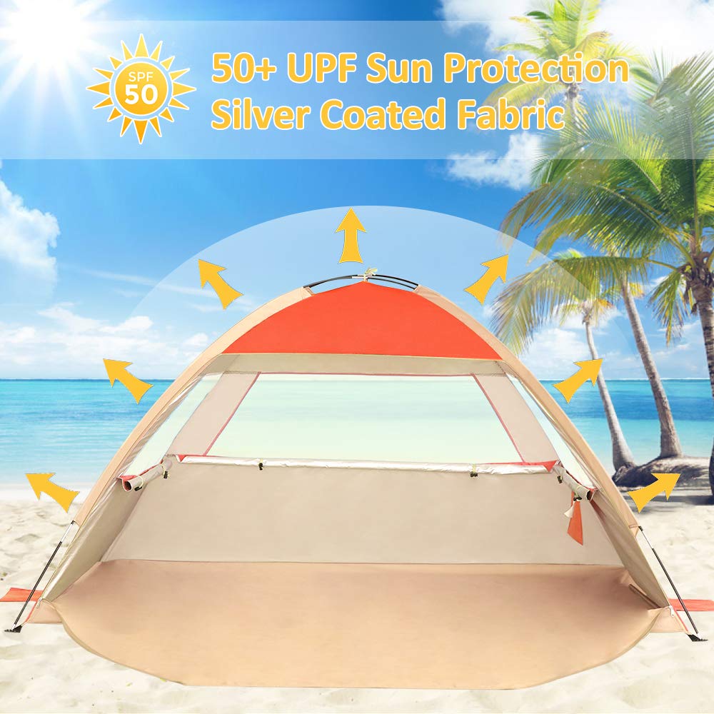 Gorich Beach Tent Sun Shelter for 3/4-5/6-7/8-10 Person with UPF 50＋ UV Protection, Lightweight & Easy Setup Beach Shade Canopy, Portable Beach Shade Tent Beach Cabana