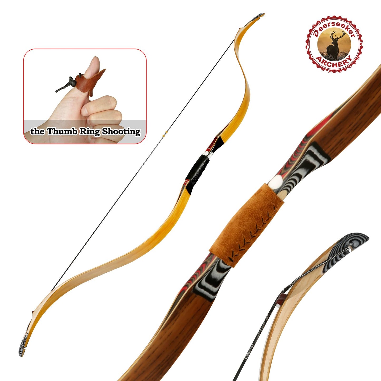 Deerseeker Archery 52" Longbow Traditional Handmade Recurve Bows Ambidextrous Horsebow Set for Adults & Youth Hunting Target Shooting (horsebow Set 25lbs)