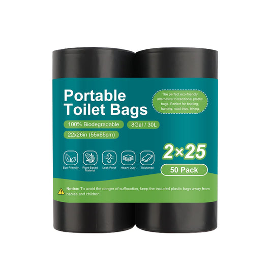 Portable Toilet Bags - LITFP 50 Count Biodegradable Toilet Waste Bags 8 Gallon Porta Potty Bags, Thickened Compostable Camping Toilet Bags for Portable Potty Bucket Toilet Camping Adults Car Travel