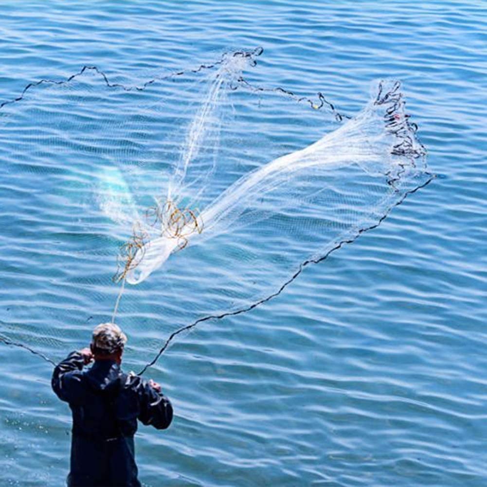 Yeahmart Handmade American Saltwater Fishing Case Net with Heavy Duty Real Zinc Sinker Weights for Bait Trap Fish 6Ft Radius, 3/8 Inch Mesh Size