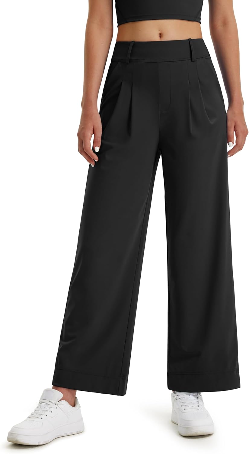 Libin Women's High-Waisted Wide Leg Dress Pants - Stretchy Casual Trousers with Pockets