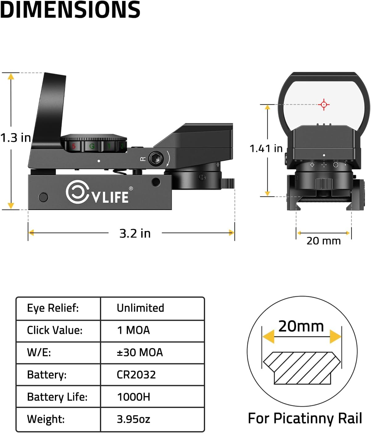 FoxSpook Green & Red Dot Sight - Motion Awake Multi Reticle Reflex Optics for Picatinny | 31×21mm Large Window
