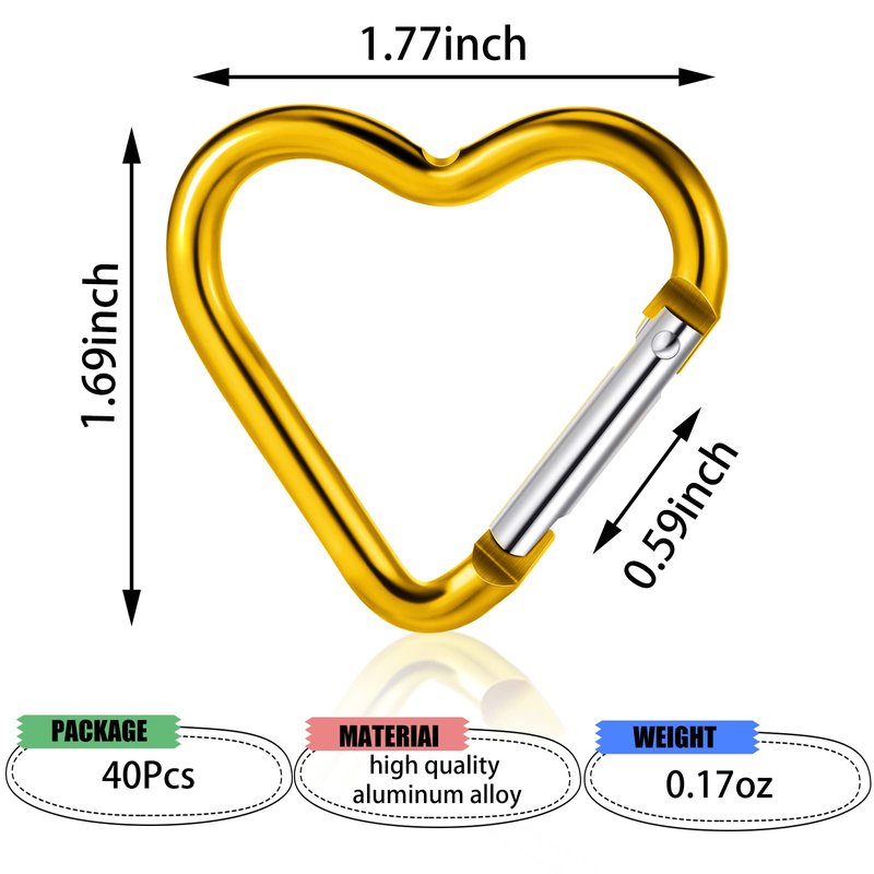 Ferraycle 40 Pieces Heart Shape Keychain Clip Aluminum Alloy Carabiner Keychain Clip Spring Snap Hook Loaded Hook for Outdoor