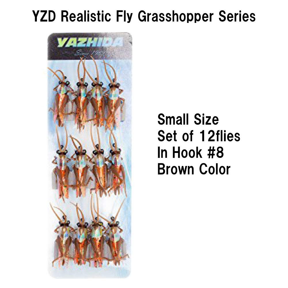 YZD Realistic Fly Grasshopper Series(Small Brown 12pcs)