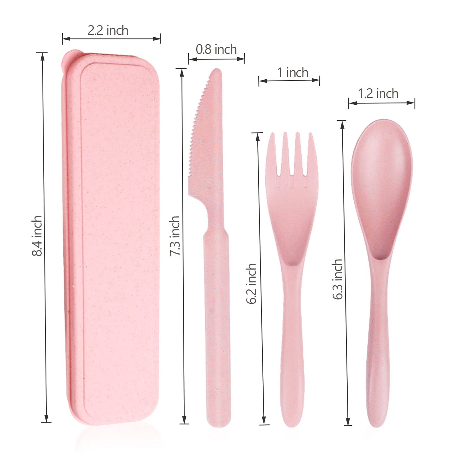 YDYTOP Reusable Travel Utensils Set with Case, Pink Wheat Straw Portable Knife Fork Spoons Tableware, Eco-Friendly BPA Free Cutlery for Kids and Adults as Travel Picnic Camping Utensils