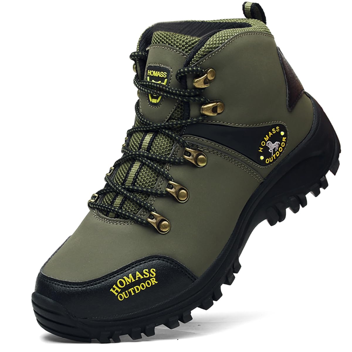 HOMASS Men's work boots Waterproof Hiking Boots,thermal Leather Ankle Snow Boots for Outdoor Climbing, Trekking, Backpacking, and Trekking (Green，10