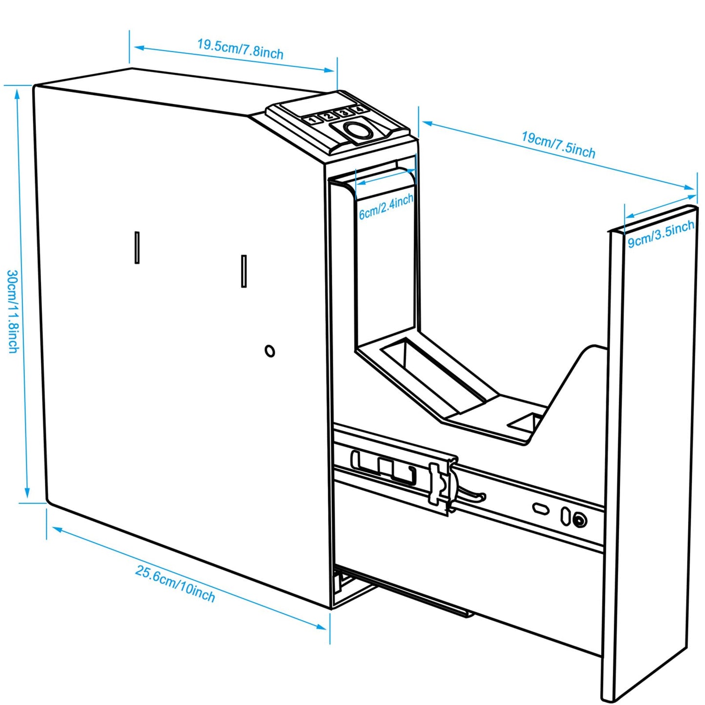 Slider Hidden Handgun Safe, Biometric Fingerprint Smart Pistol Safe for Nightstand, Desk, Bedside - Auto Sliding Door- Fingerprint, PIN Code, KEY Access (Classic)