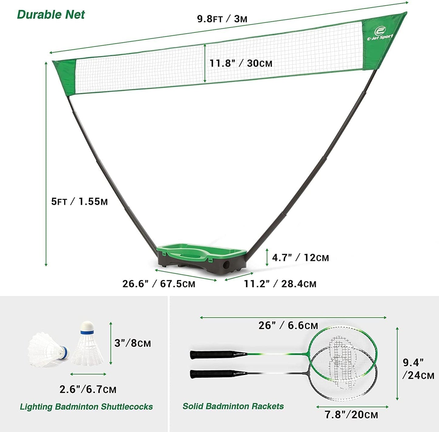 Portable Badminton Net Set with Storage Base, Rackets and Shuttlecocks Combo for Backyard Training, Beach, Park