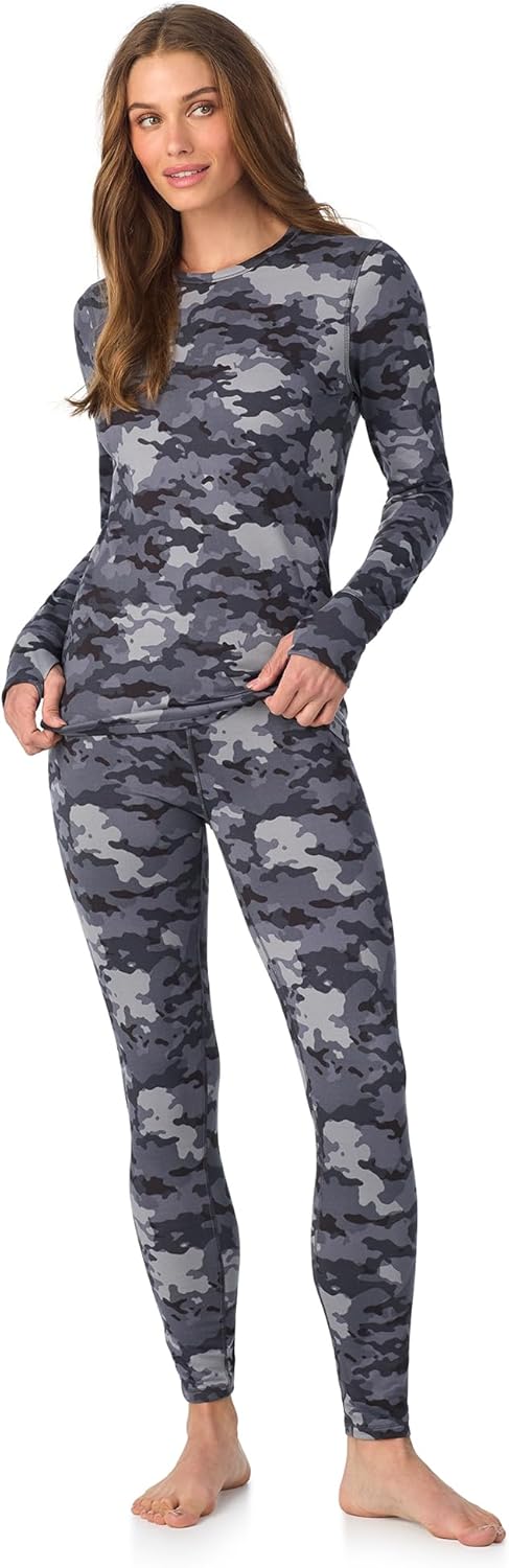 Cuddl Duds Women's Heavyweight Fleece Lined Thermal Set | Long Sleeve Top & Leggings for Winter Comfort