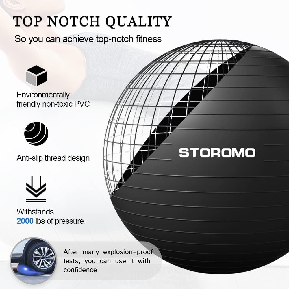 STOROMO Exercise Ball,Yoga Ball(with Exercise Tutorial)，Extra Thick Non-Slip,Holds 2500 lbs, Workout Ball for Pregnancy Birthing and Balance Stability (Black, 45cm/17.7in)