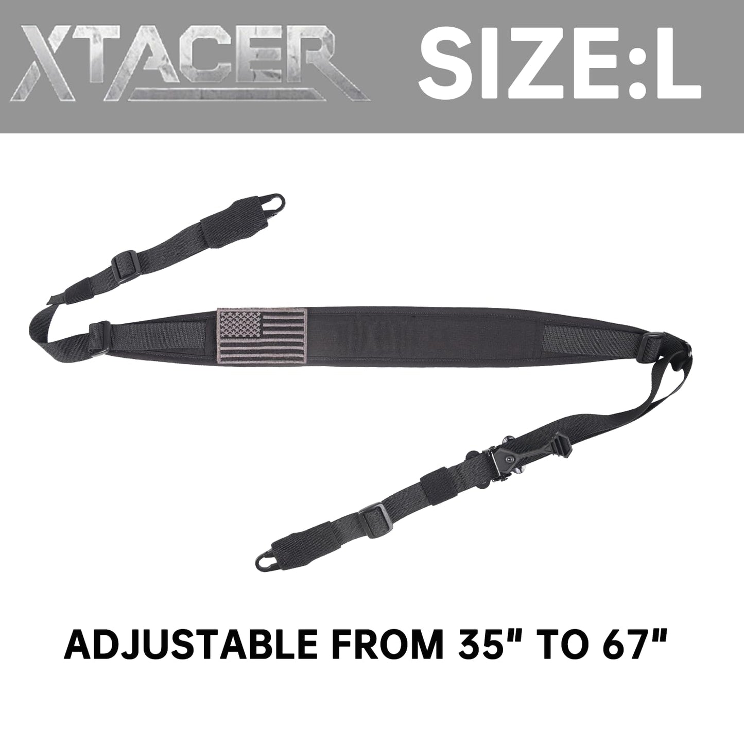 XTACER 2 Point Traditional Sling, Two Point Adjust Rifle Sling with US Flag Patch, Swivel, Soft Shoulder Pad (Black, L)
