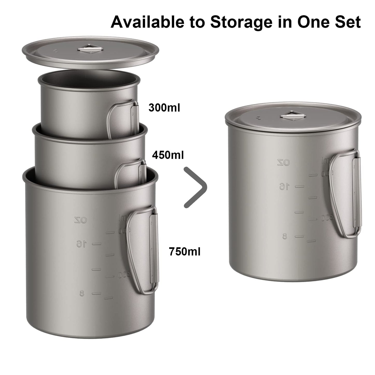 TIANDLIFE Titanium Mug,450ml/15 oz Outdoor Titanium Camping Mug with Lid,Camping Coffee Cup with Foldable Handle,Camping Titanium Pot for Hiking Travelling Backpacking Camping Open Fire