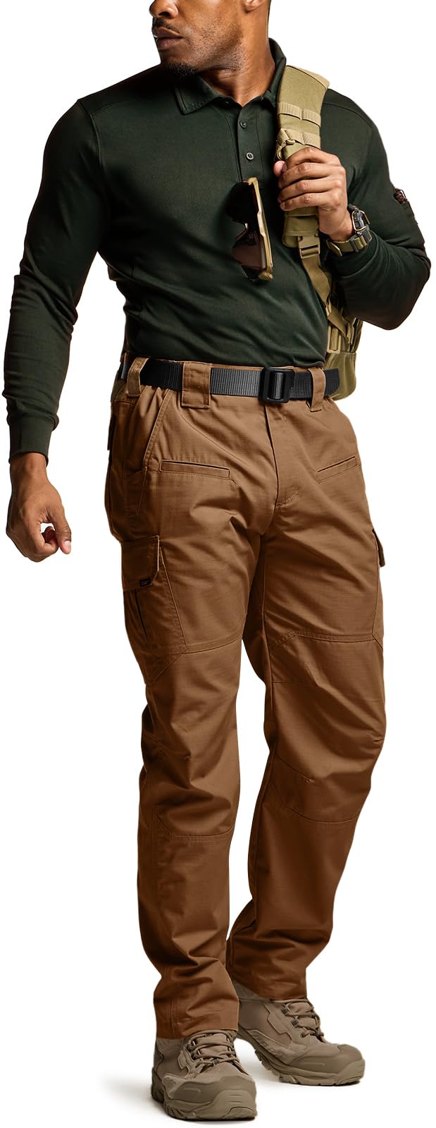CQR Men's Tactical Pants, Water Resistant Ripstop Cargo Pants, Lightweight EDC Work Hiking Pants, Outdoor Apparel, Raider Copper Brown, 28W x 30L