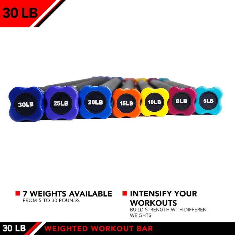 JFIT Weighted Workout Bar with Rubber Padding, 60”, 30 LB, Navy/Black (20-7530)