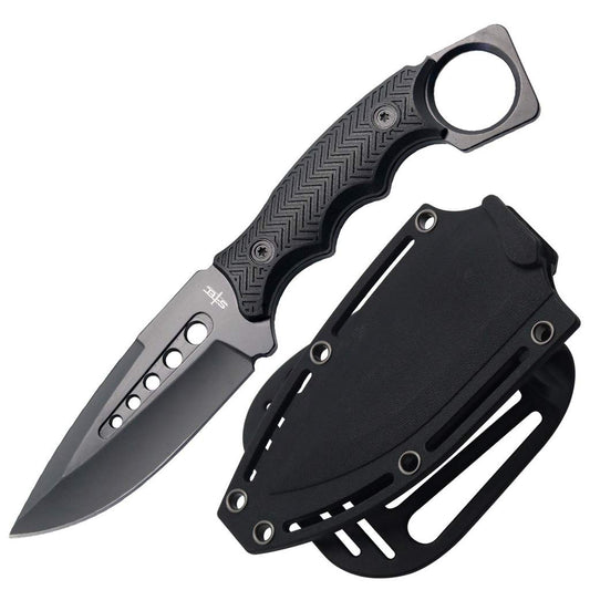 S-TEC 9" Full Tang Tactical Knife with ABS Swivel Sheath - GEN 2 - (Steath Black)