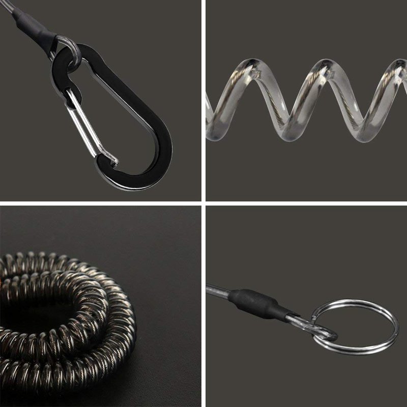 Lix&Rix Color Fishing Lanyards Fishing Tool Pole Safety Coiled Lanyards Retractable Wire Inside with Carabiner, 6pcs