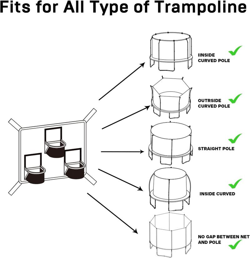 Trampoline Basketball Hoop Set - 3 Hoops & 3 Balls | Lightweight, Easy Install, Universal Fit