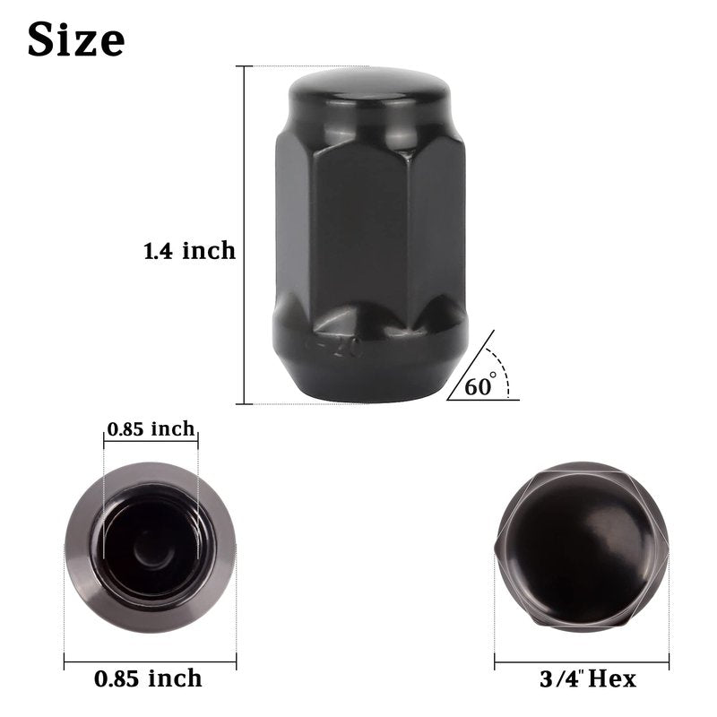 10L0L 1/2-20 Golf Cart Wheel Lug Nuts Kit for EZGO TXT RXV & Club Car DS Precedent, Replace OEM 14723-G1, 1701160, 1010984, 1011390, 800573, Black Set of 16