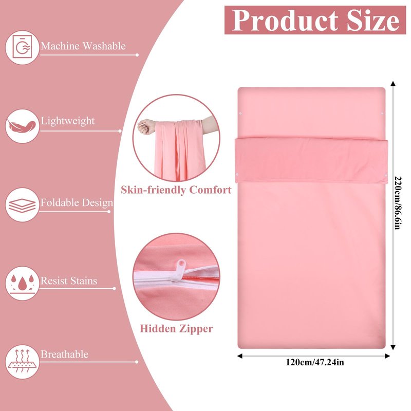 Tan Sleep Sack Reusable Breathable Tanning Sleep Sack Tanning Sheet Protector for Bed Travel, Lightweight Polyester Sleeping Bag Liner with Zipper, Pink
