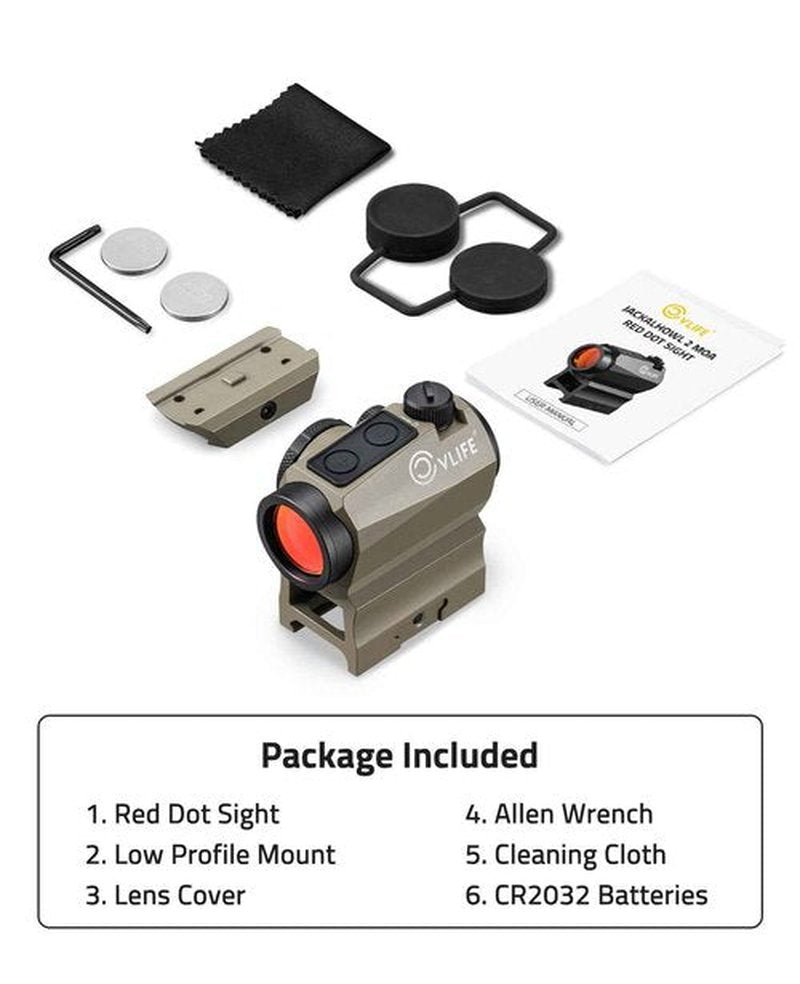CVLIFE JackalHowl Red Dot Sight, Motion Awake 2 MOA Red Dot Optics, IPX7 Waterproof & Fogproof, 50,000H Battery Life, 1x20mm Compact Red Dot Scope for 21mm Picatinny Rail, Absolute Co-Witness (Sand)