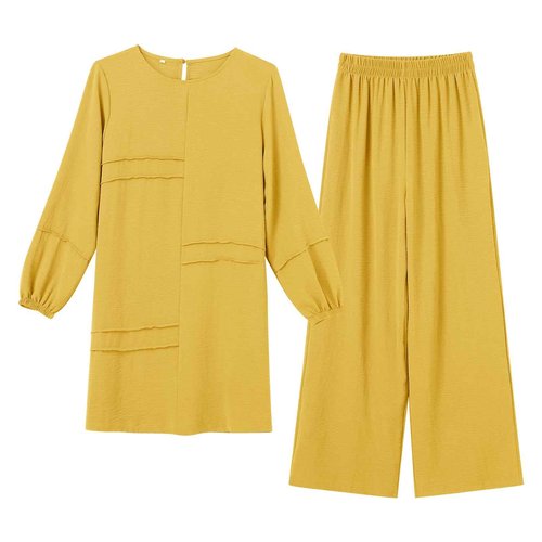 ODIZLI Women's Muslim 2 Pieces Sets Long Sleeve Top Dress and Pants Dubai Abaya Outfits Long Abaya for Women Eid Ramadan Church Prayer Dress for Islamic Arabic Dubai Modest Clothes Yellow CC 2XL