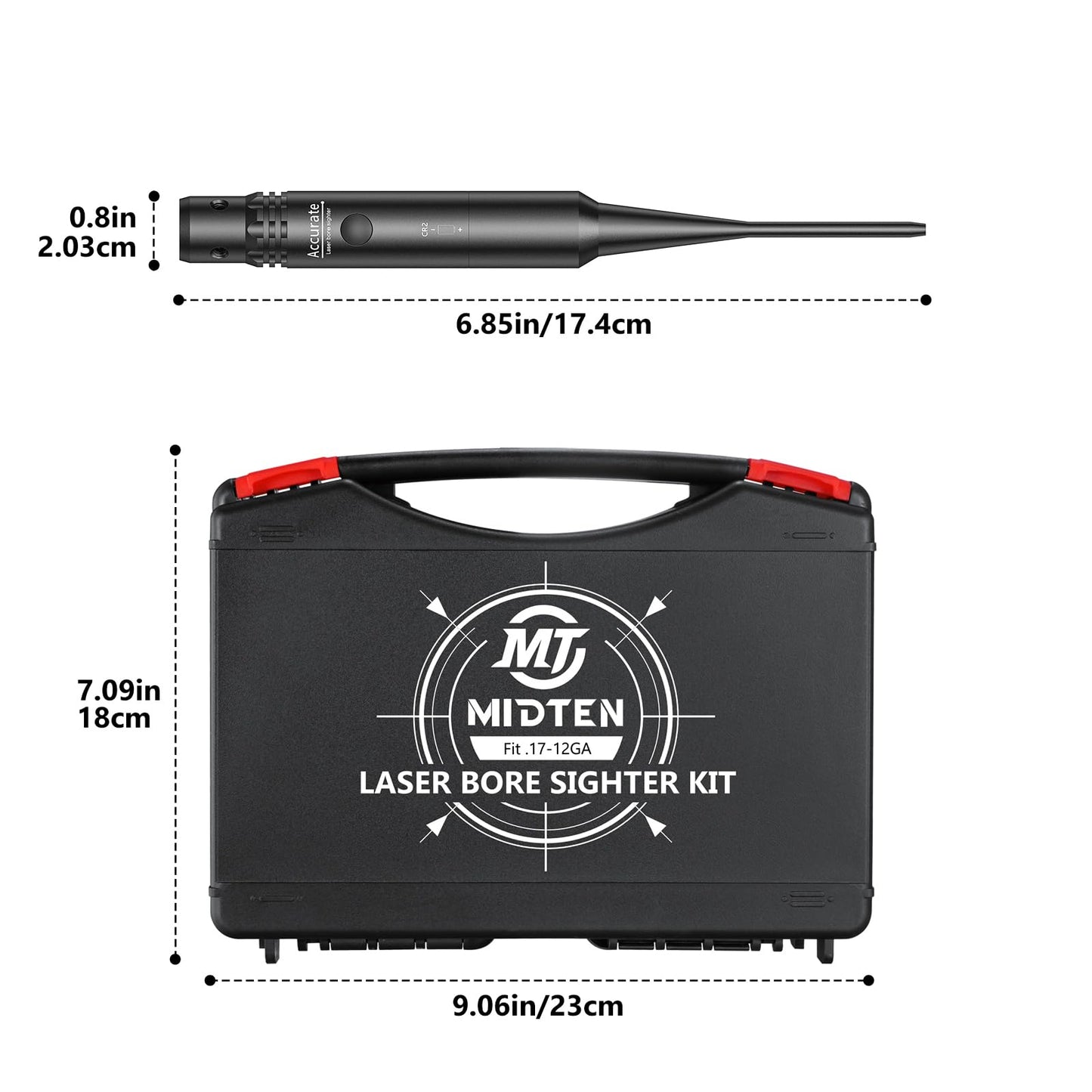 MidTen Laser Bore Sight Kit with Button Switch, Professional Red Laser Bore Sighter with 32 Adapters for 0.17 to 12GA Calibers, Powerful Hunting Equipment