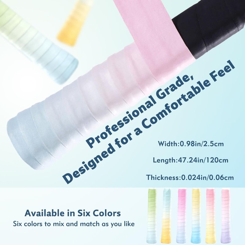 6 Pack Tacky Tennis Racket Grip Tape,Non-Slip Absorbent Tennis Grips Tape,Gradient Color Tennis Racket Grip Tape for Tennis,Pickleball,Badminton,Golf,Baseball Bat (Colorful)