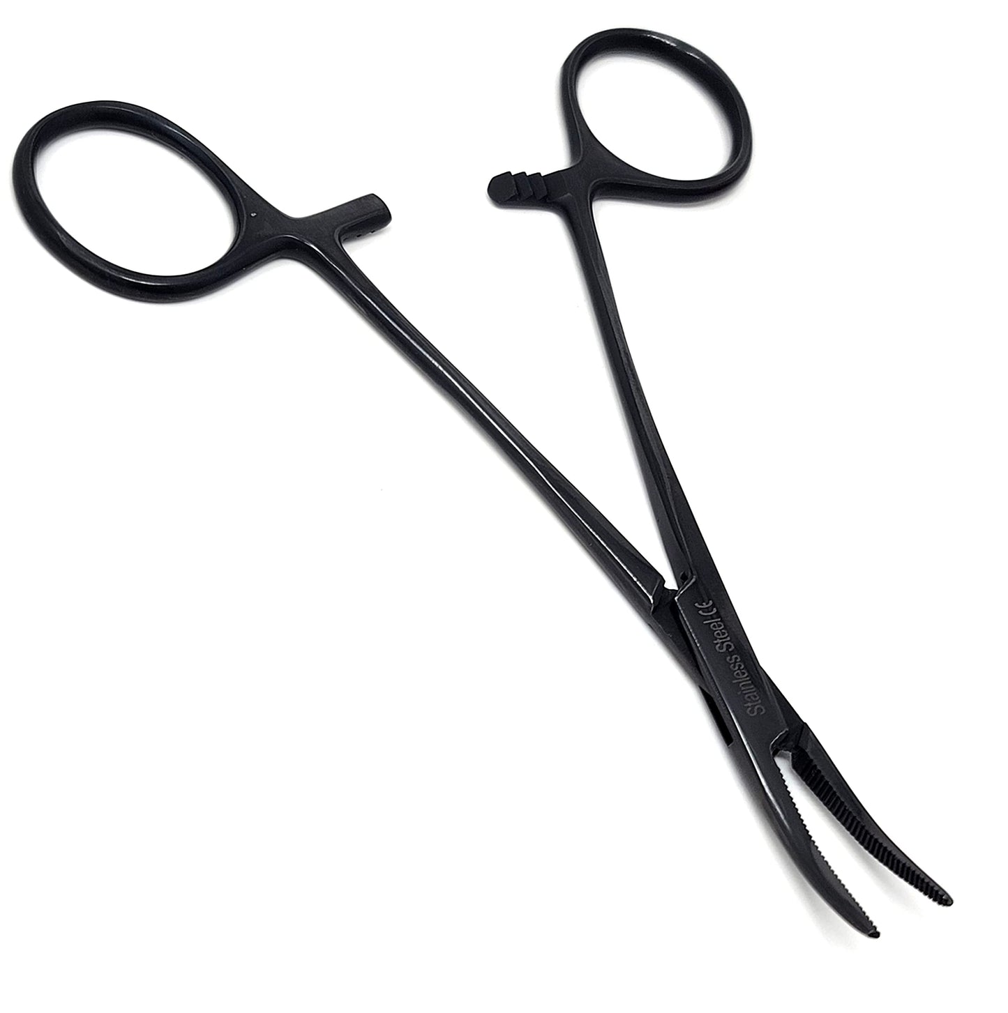 Hemostat Locking Forceps 5" Curved with Full Serrated Jaws Ideal for Clamping, Fishing, Firefighters Nurses Doctors + More (Tactical Black)
