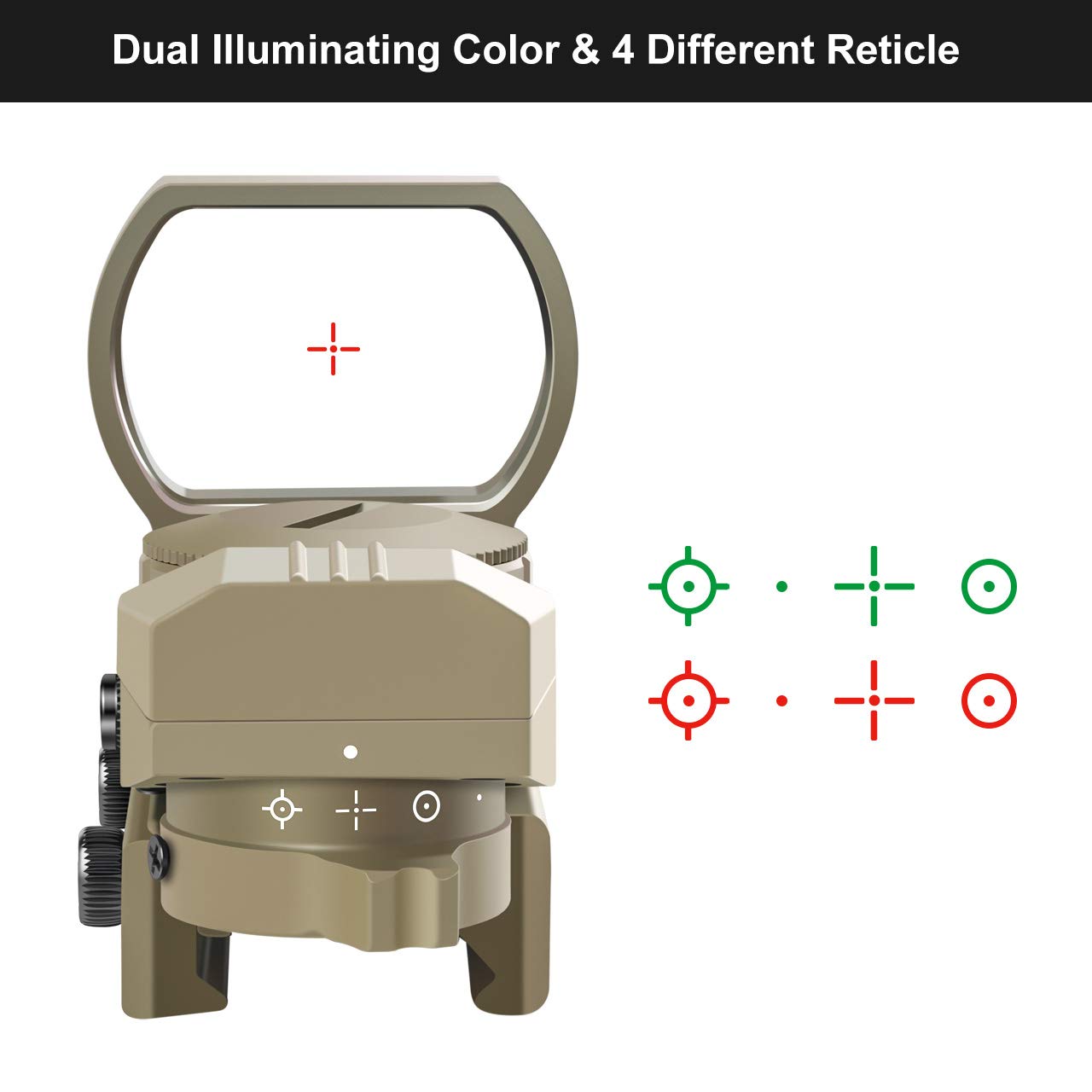 Feyachi 1x33mm Reflex Sight - Dark Earth Tan Scope Sight Both Red and Green & 4 Reticals for Picatinny/Weaver Rails