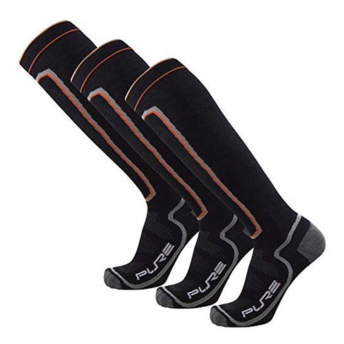 Pure Athlete Ultra Light Ski Socks – Thin Premium Merino Wool Skiing for Men, Women – Snowboard (Large, 3 Pairs - Black)