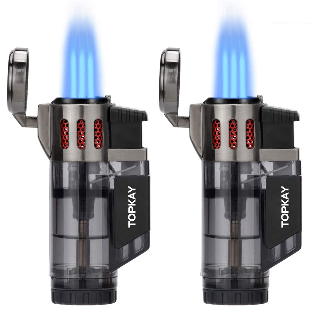 Cigar Lighter Triple Jet Flame Butane Torch Lighters Windproof Butane Refillable Gas Torch Lighters with a Gift Box, 2 Pack (Without Gas)