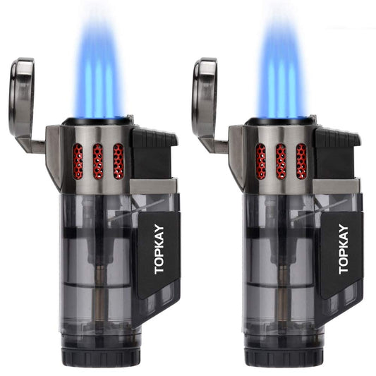 Cigar Lighter Triple Jet Flame Butane Torch Lighters Windproof Butane Refillable Gas Torch Lighters with a Gift Box, 2 Pack (Without Gas)