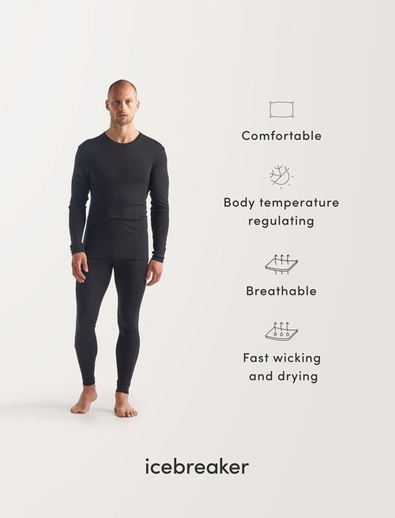 Icebreaker Men’s Merino Anatomica Long Sleeve Crewe T-Shirt - Jet Heather - X-Large