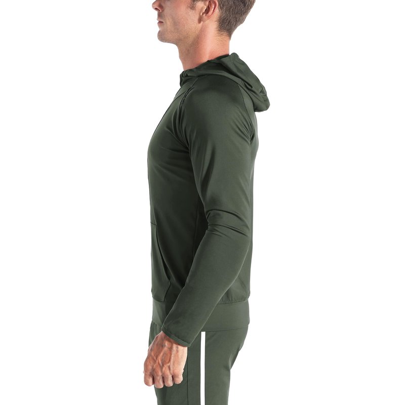 BROKIG Mens WindBreak Lightweight Running Jackets with Zip Pocket, Workout Track Hoodie Athletic Gym Sweatshirts Men(Army Green, Large)