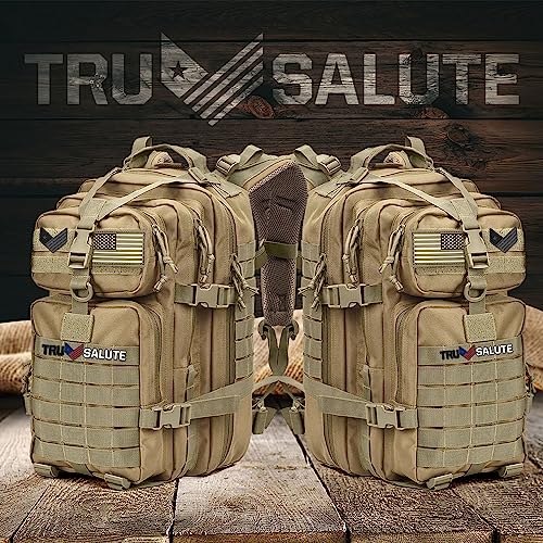 Tru Salute 45L Military Tactical Backpack Large Army 3 Day Assault Pack Molle Bugout Bag Rucksack (Tan)