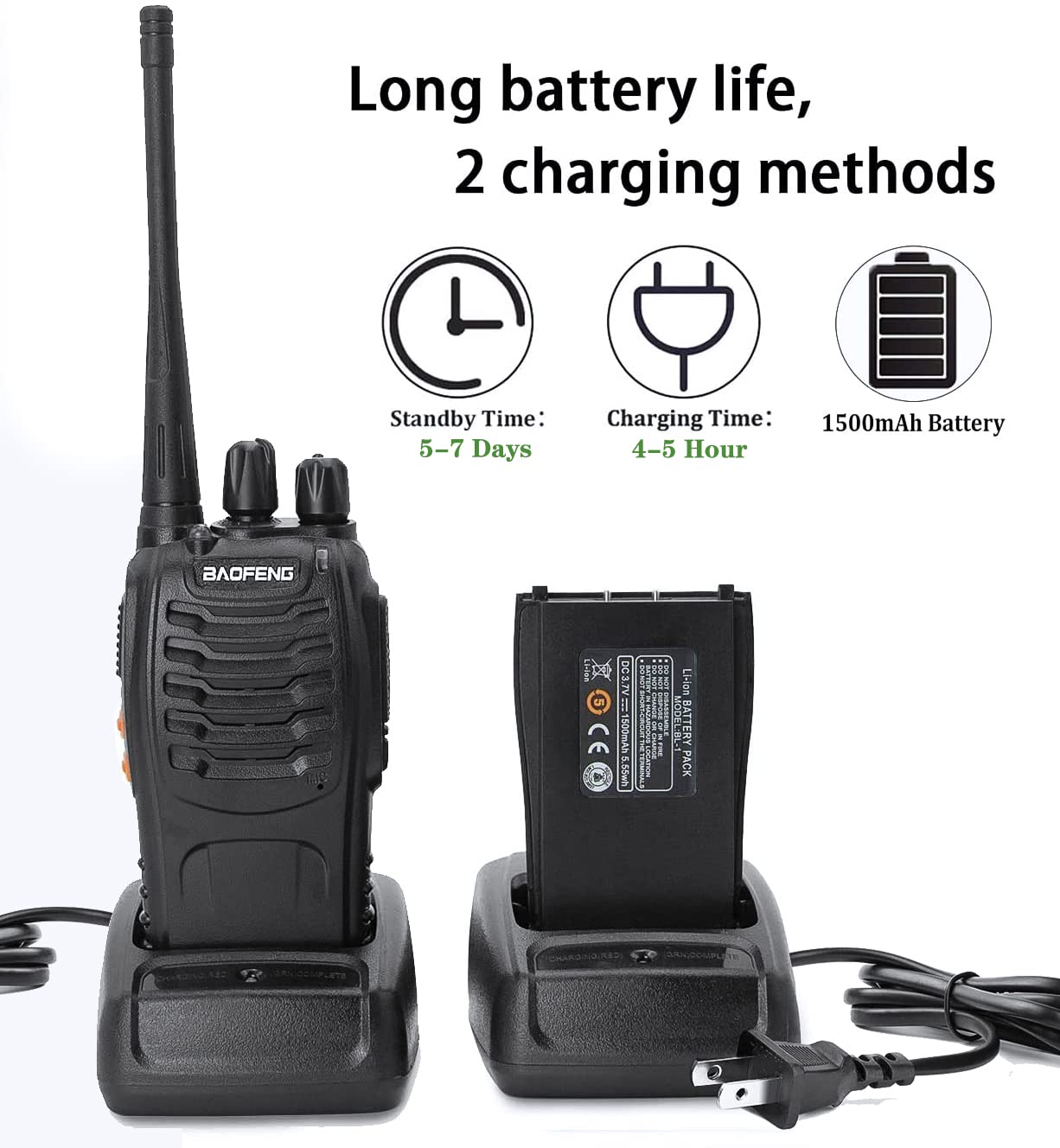 Baofeng Walkie Talkies bf-888s Two-Way Radios Long Range Rechargeable Interphone for Adults Professional Handheld UHF Communicator 6 Pack Walky Talky Set with Earpiece,Li-ion Battery and Charger