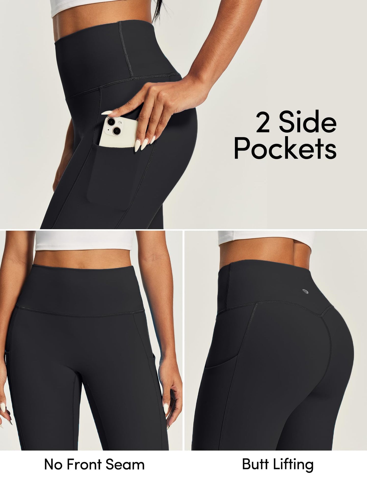 IUGA Compression Leggings for Women Tummy Control No Front Seam Leggings with Pockets High Waisted Workout Yoga Pants Black