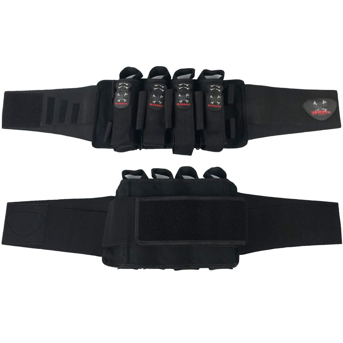 Maddog Pro 4+3 Paintball Harness Pod Pack with (4) 150 Round Bones Paintball Pods | Pod Ejection | Adjustable Elastic Velcro Belt