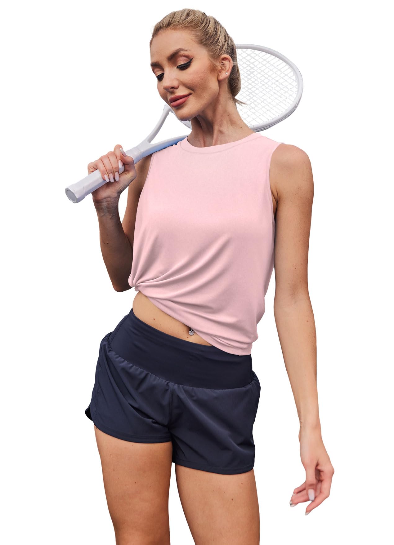Beach Vacation Clothes for Women Women's Sleeveless Workout Tops Lightweight Tennis Yoga Athletic Running Shirts Light Pink XL