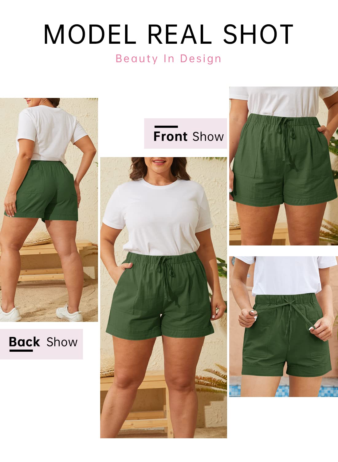 SZSMFZ Womens Elastic Waist Casual Drawstring Shorts Summer Beach Shorts Lightweight Athletic Shorts Comfy Short Pants with Pockets(1-Army Green,Medium)