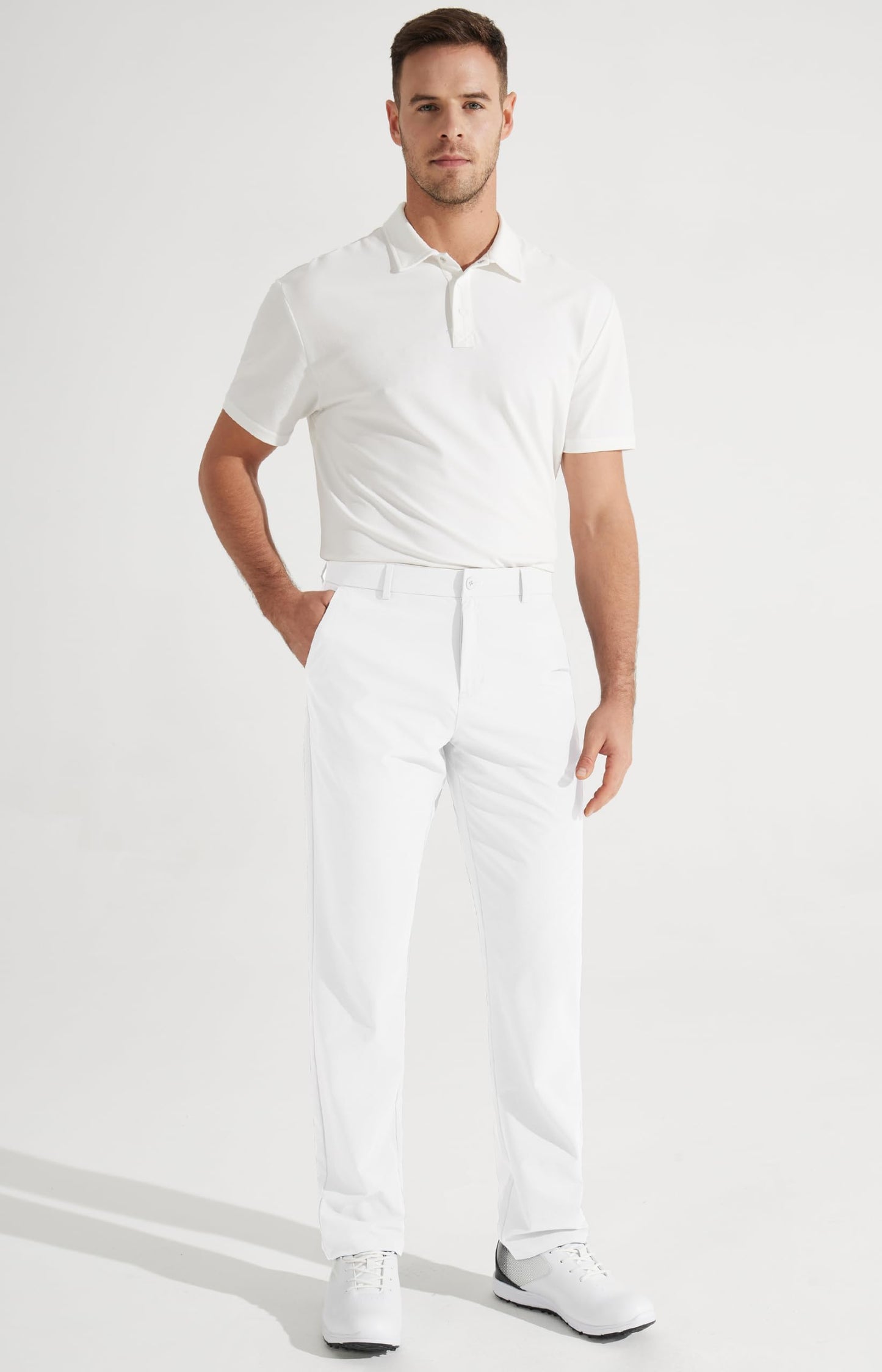 Libin Mens Golf Pants Stretch Work Dress Pants 30" Quick Dry Lightweight Business Casual Pant for Men Comfy Water Resistant, White, 36W x 30L