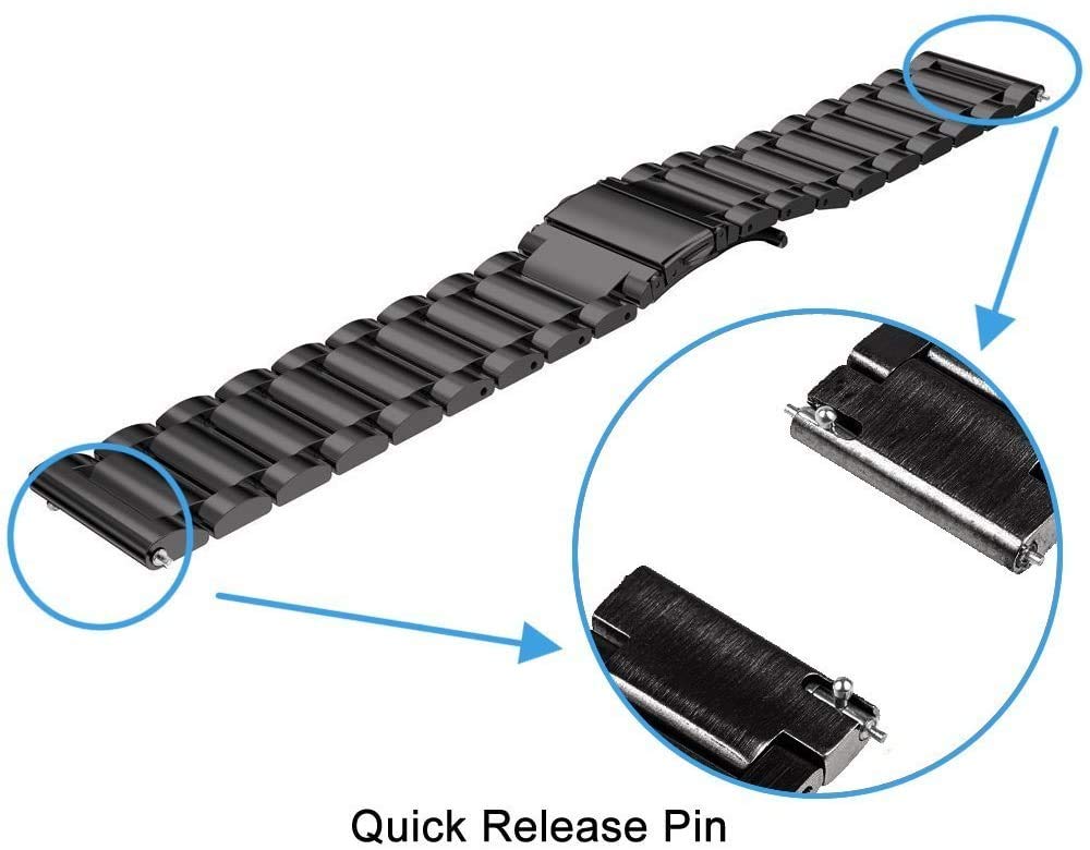 FitTurn 20MM Bands Compatible with Garmin Approach S50 S40 S42 S12/Forerunner 35/45/45s/55/158/165/245/645 Music Smartwatch, Replacement Metal Bracelet Premium Solid Stainless Steel Watch Band Strap Wristbands (Black)