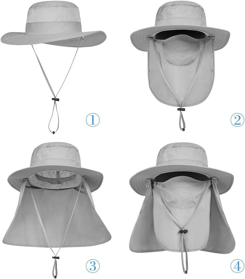 Men's Outdoor Wide Brim Fishing Hat - UPF 50+ Sun Protection with Face Neck Flap | 3 Pack for Hiking & Gardening