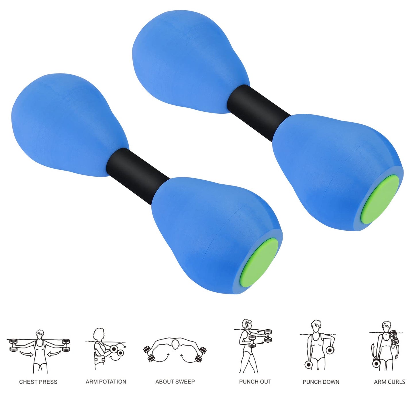 ActionEliters 2PCS Aquatic Dumbbells, Foam Water Weights Aerobic Exercise Fitness Equipment Dumbbells Pool Resistance Swimming Training for Adults, Kids, Men, Women Weight Loss Blue