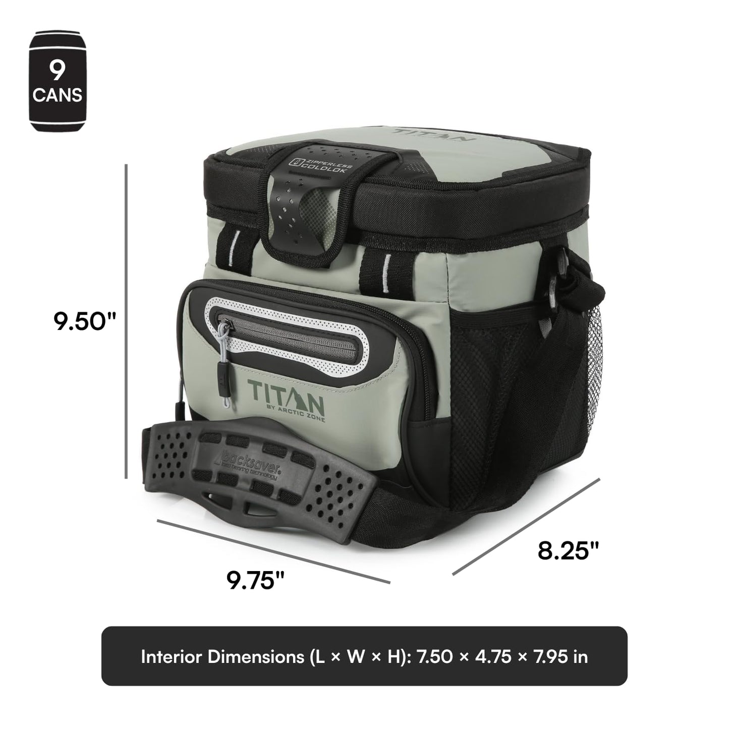 Titan by Arctic Zone 9 Can Zipperless Cooler with SmartShelf, Seagrass